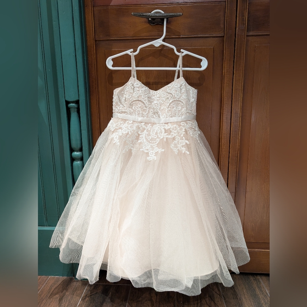 David's Bridal Cream Lace Formal Kids Dress 3T
